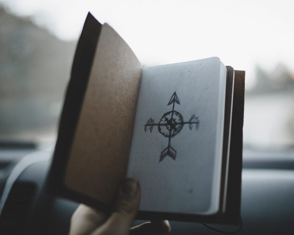 compass drawn in journal
